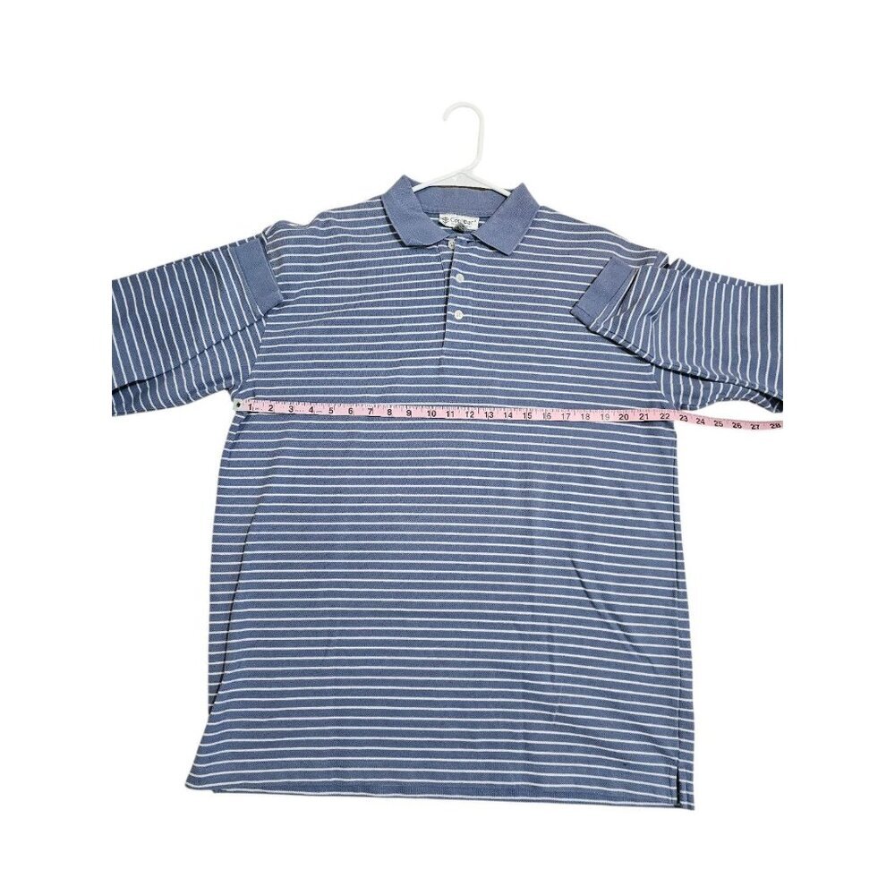 Coolibar Men’s Large Blue White Striped Long Sleeve Polo UPF Sun Shirt Preppy - Picture 6 of 7